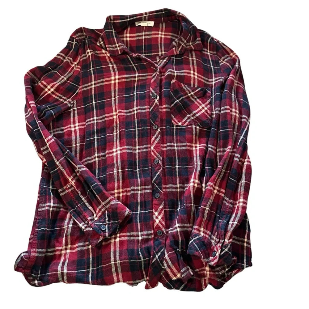 Beachlunchlounge women's size XL button down plaid long sleeve shirt